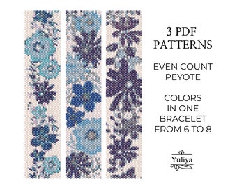 Peyote Stitch Bracelet Pattern, Flower Design, Beaded Bracelet Pattern, Floral Beadwork, Seed Bead Pattern,Even Count Stitch,Peyote bracelet