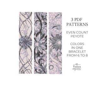 Patrón de cuentas de peyote, diseño de pulsera floral de peyote, patrón de pulsera de cuentas, peyote de flor, patrón de cuentas de semillas, pulsera de peyote de recuento par