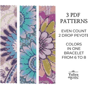 2 Drop Peyote Bracelet Pattern, Abstract Design, Peyoted Bracelet Pattern, Floral Peyote, Seed Bead Pattern,Even Count, Peyote bracelet