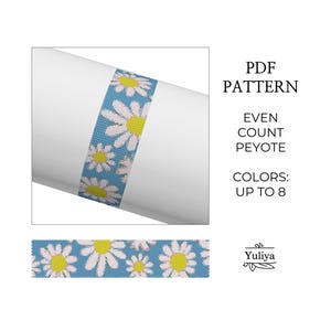 Daisy Peyote Bracelet Pattern, Floral Peyote Bracelet, Beaded Bracelet Pattern, Flower Peyote, Delica Pattern, Even Count Peyote bracelet