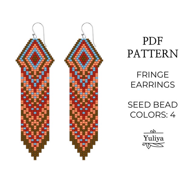 Fringe earrings pattern, Brick stitch patterns, Romantic earrings patter, Seed bead pattern, Delica pattern, Beaded pattern, Native earrings