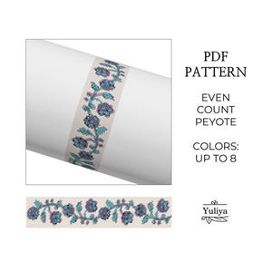 Narrow Floral Peyoted Bracelet Pattern PDF Even Count Peyote Design for Delica Beads Seed Bead Chart Handmade Jewelry Flower Motif DIY