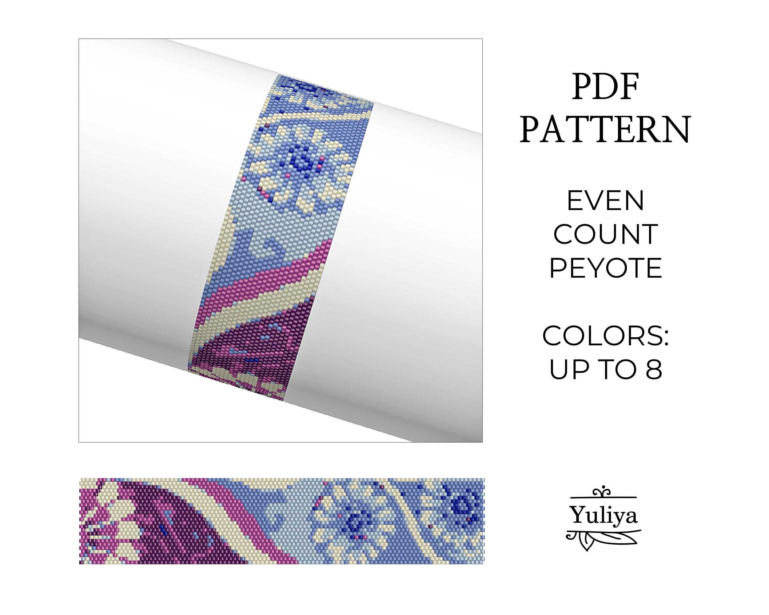 Abstract Floral Peyote Bracelet Pattern PDF Even Count Seed Bead Design for Delica Beads Handmade Jewelry Stitch Chart Artistic Accessory