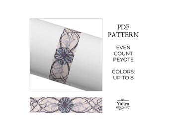Patrón de cuentas de peyote, diseño de pulsera floral de peyote, patrón de pulsera de cuentas, peyote de flor, patrón de cuentas de semillas, pulsera de peyote de recuento par