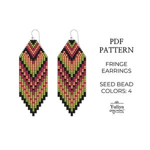 Brick Stitch Fringe Earrings Pattern: Ethno Seed Bead Design (PDF)