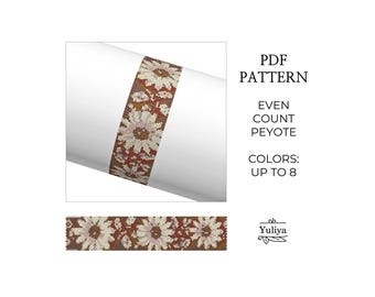 Schema per bracciale Daisy Peyote in PDF, motivo floreale colorato con conteggio uniforme per perline Delica, tabella perline, gioielli fatti a mano, perline fai da te, regalo