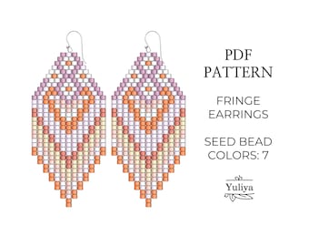 Fringe earrings pattern, Brick stitch patterns, Romantic earrings patter, Seed bead pattern, Delica pattern, Beaded pattern, Native earrings