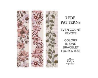 Floral Peyote Bracelet pattern, Even Count Stitch Beaded, Floral Beadwork, Peyote Seed Bead Bracelet, Flower Pattern, Peyote Floral Motif