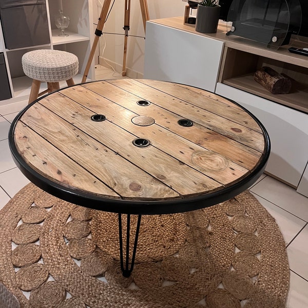 Table basse bois cerclée