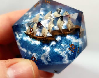 Pirate Ship on Wave d20 Chonk Dice