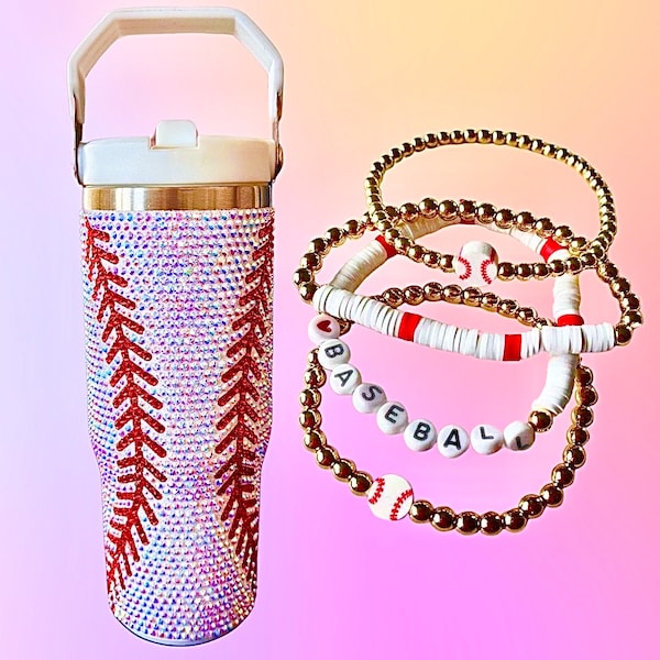 Blinged Out Baseball Tumbler | 30 oz Stanley Inspied Tumbler | Baseball Cup with Rinstones | Baseball Mom Gift | Gift for Baseball Team Mom