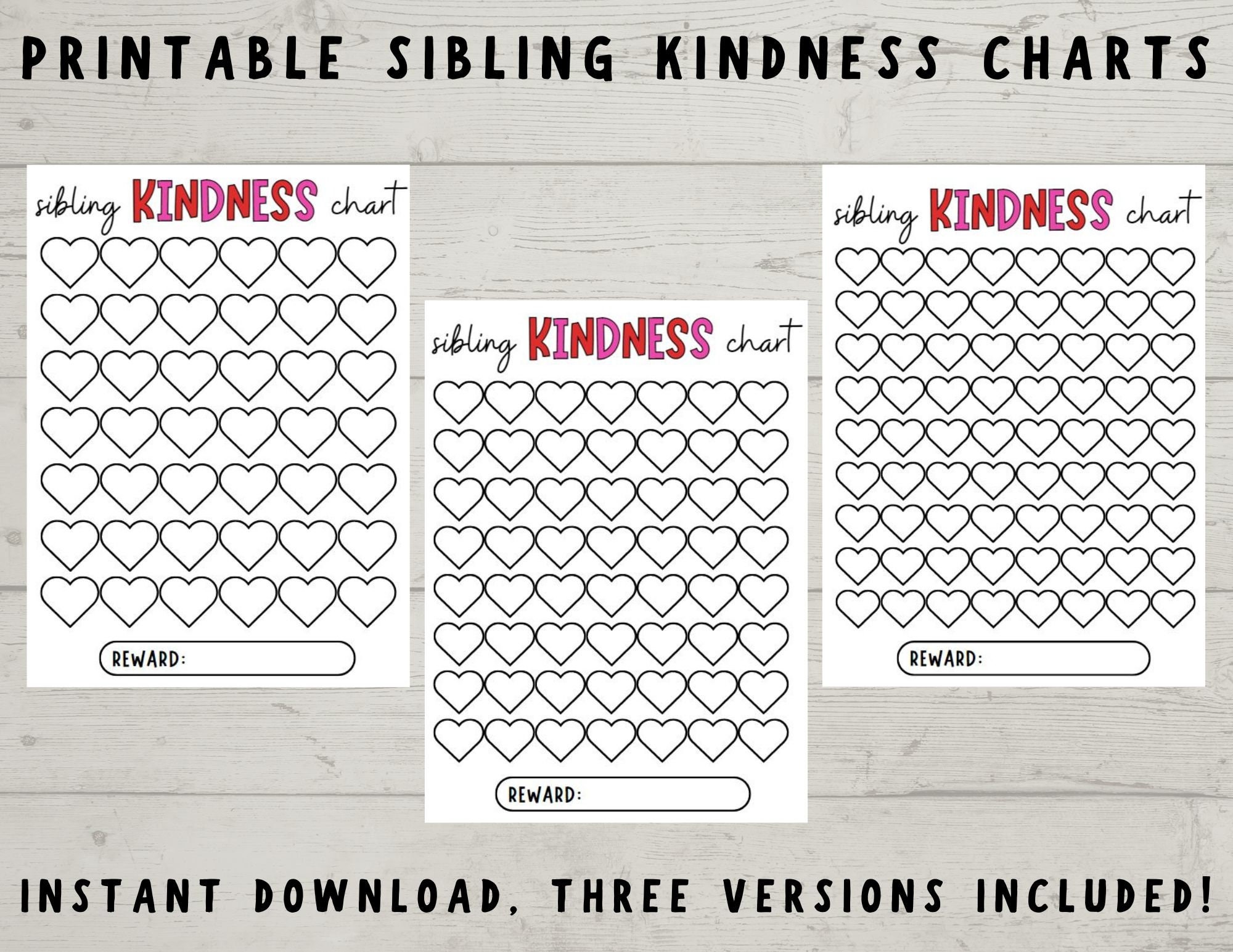 Printable Sibling Kindness Charts, Girl and Boy Sticker Chart Kid, Family Reward Chart, Kindness ...