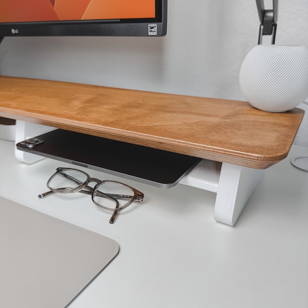Monitor Ständer Riser Ergonomischer Monitor Schreibtisch Regal Eiche / Walnuss Holz für Büro Minimal Möbel Holz