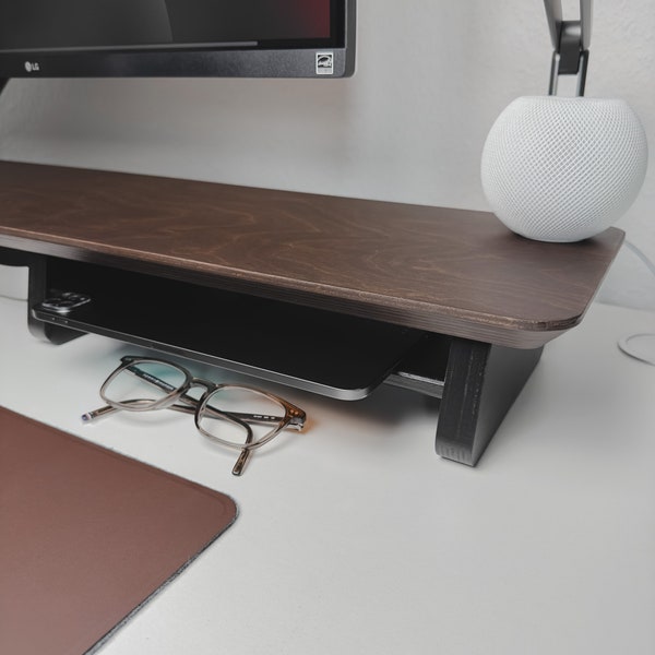 Desksortd Premium Monitorstander & Monitorerhohung aus Hochwertigem Hartholz – Ergonomisches Design Korkpolsterung Schreibtischregal