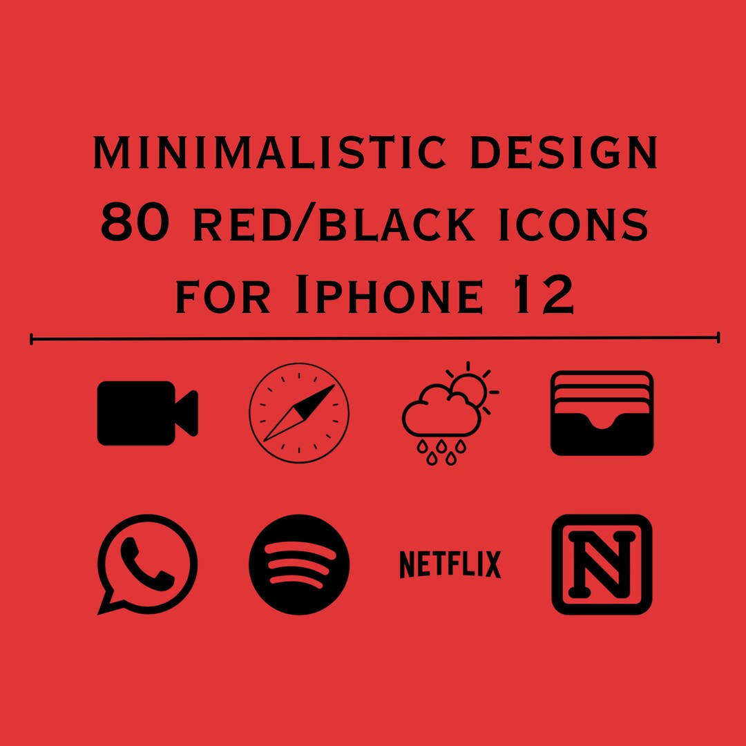 80 Minimalistic Red and Black Icons for Iphone 12 Etsy