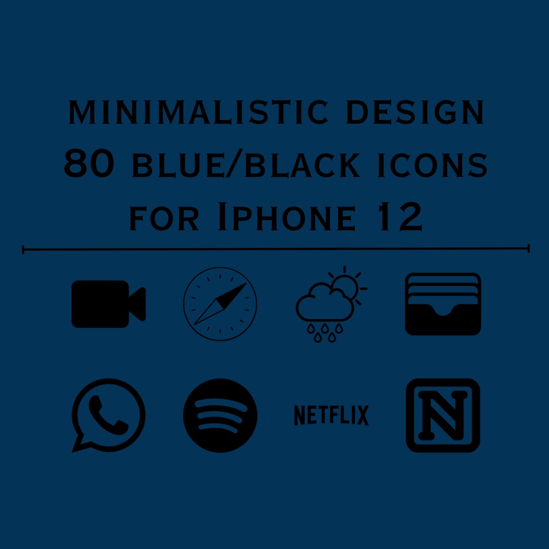80 Minimalistic Blue and Black Icons for Iphone 12 Etsy