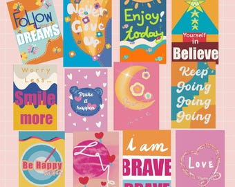 Imprimible: Un conjunto de 12 postales positivas y de amor, descarga instantánea, postal de motivación e inspiración.