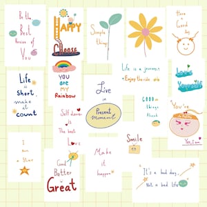 Printable A Set von 19 Positive Postkarten, Sofortiger Download