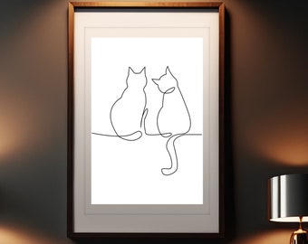 Printable Black Cat Poster, Line Art Cat, Digital Print, Printable Wall Art, Interior Design, Minimalist Poster, Instant Download, Abstract
