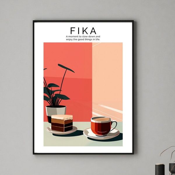 Fika Poster, Fika Print, Fika Bild, Kitchen Wall Art, Coffee Art Poster, Kitchen Poster, Swedish Wall Art, High Quality Print