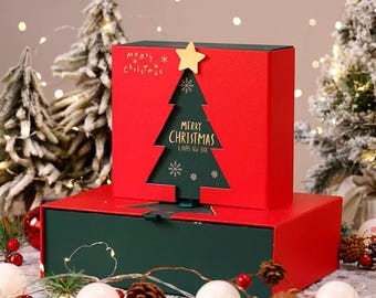 Personalized Christmas Gift Box, Empty Holiday Gift Packaging, Custom Name Christmas Eve Box for Scarf