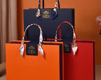 Luxury Gift Box with Silk Scarf Handle | Elegant Empty Gift Packaging for Weddings & Special Occasions | Custom Name Personalized
