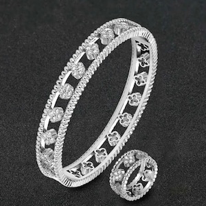 Clover Cubic Zirconia Micro Pave Bangle and Ring Set