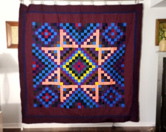 Antique Bowmansville Star Quilt - Rare 19th Century Canadian Mennonite quilt with a large scale central element.