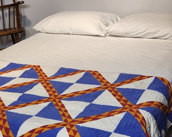 Antique quilt, Magnificent hand quilted Red, white and blue Quilt with cheddar. Circa late 1800's very early 1900's