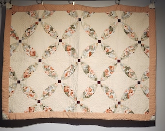 Vintage lap quilt, wall quilt with pole pocket. Circa 1970's or 80's