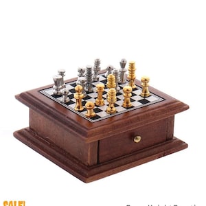 Puppenhaus Miniatur Schach Brett Aufbewahrungsbox Set Mini Holz Schachbrett Möbel Puppenhaus Zubehör Spielzeug, Weihnachtsgeschenk Schach Set