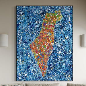 Israel Karte Wandkunst, Limitierte Auflage, handverschönerter Druck, Abstrakte Jüdische Malerei, Israelische Stolz Kunst, Zionistische Dekoration, Jejuda Haus Geschenk