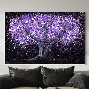 Kabbalah Tree of Life Purple Canvas, Mystical Jewish Wall Art, Etz Chaim Painting, Spiritual Judaica Decor, Energy Wall Art, Houswarming