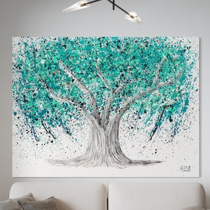 Etz Chaim Wall Art, Jewish Tree of Life Canvas, Green Kabbalistic Tree, Modern Judaica Painting, Spiritual Home Decor, Jewish Spirit Gift