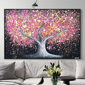 Tree of Life Jewish Canvas, Kabbalah Tree Painting, Pink Spiritual Painting, Mystical Judaica Wall Art, Tree Of Life Home Blessing Decor