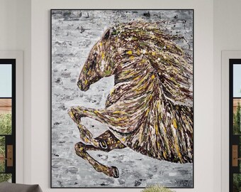 Horse Canvas Wall Art, Abstract Horse Painting Print, Rustic Farmhouse Decor, Equestrian Gift, Living Room Bedroom Artwork