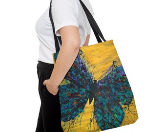 BUTTERFLY Gemälde TASCHE - Unisex Künstler Einkaufstasche mit schwarzem Griff in verschiedenen Größen erhältlich