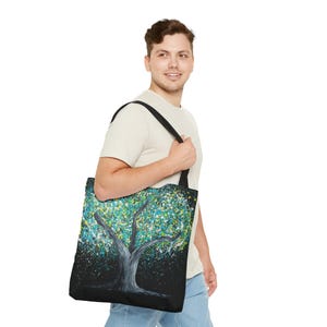 Glow in the Dark Tote Bag, Tree of Happiness Tote, Eco-Friendly Bag, Blue & Green Tote, Aesthetic Tote Bag, Nature Lover Gift, Bag For Life
