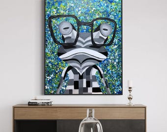 Acrylgemälde Funky Frog, Original Kunstwerk, modernes Wanddekor, Einweihungsgeschenk