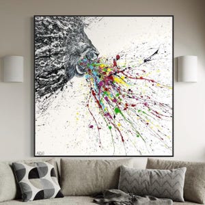 Colorful ROARING LION Ready To Hang Print On Canvas PAINTING For Lion Home Wall Decor