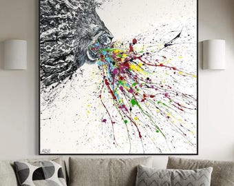 Colorful Roaring Lion Ready To Hang Print On Canvas Painting For Lion Home Wall Decor