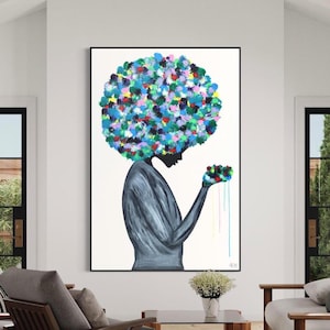 African Woman Art Painting Print On Canvas Colorful Hair Canvas Print Original Artwork Living Room Wall Art Decor