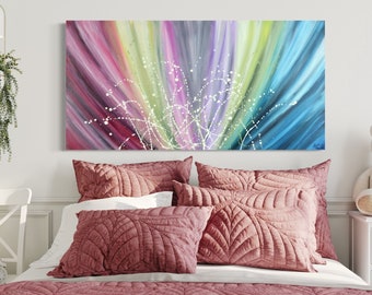 Bunte abstrakte Leinwand Wandkunst, Regenbogen Burst Malerei auf Leinwand, modernes Wohnzimmer Dekor, großes lebendiges Kunstwerk, fertig zum Aufhängen