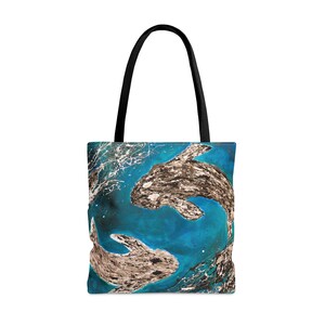 Koi Fish Vegan Leather Tote, Lightweight Cross Body Bag, Chic Blue Lake Design, Everyday Shoulder Bag