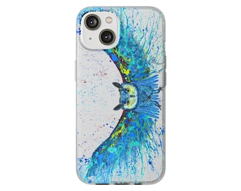 Flying Owl Phone Case Art, Hand Painted Owl Wing Design iPhone Flexi Case, Wildlife Animal Art Protective Cover Gift by Albert Levi