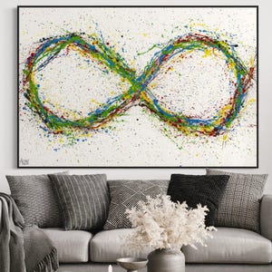 Infinity Symbol Wall Art, Colorful Abstract Eternity Rolled Canvas, Modern Splatter Painting, Limited Edition Art, Eternal Energy Decor