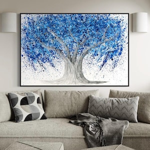 Blue Tree of Life Canvas, Abstract Tree Painting, Ready To Hang, Spiritual Tree Wall Art, Nature Inspired Decor, Large Canvas Art Gift