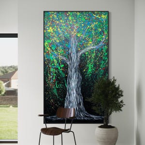 Colorful Tree of Happiness Canvas, Abstract Vibrant Tree Wall Art Ready to Hang,