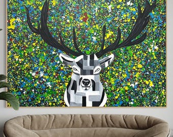 Deer Wall Art, Abstract Deer Canvas Print, Forest Animal Painting, Modern Wildlife Decor, Nature Inspired Home Art Gift, Living Room Decor