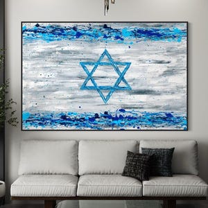 Israel Flag Canvas Wall Art, Blue And White Jewish Wall Decor, Israel Flag Painting, Zionist Pride Art, Modern Israeli Flag, Israel Decor